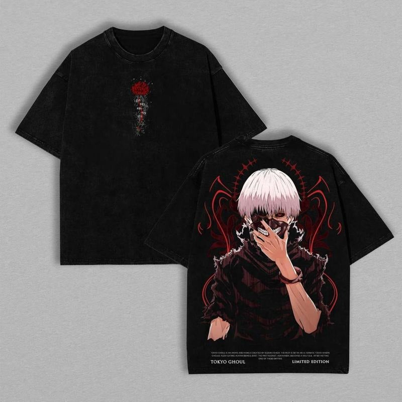 Tokyo Ghoul Washed T-Shirt, Ken Kaneki Vintage Washed Oversize Shirt, Cool Colors, Brighten Up Your Look, Easy Care,...
