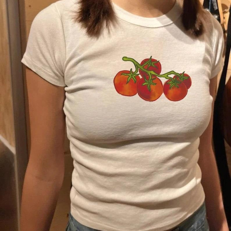 Tomato Girl Baby Tee, Coquette Baby Tee, Pinterest Aesthetic Baby Tee Fit Streetwear Hoodie, Sweatshirt | RetroVerseTees.com
