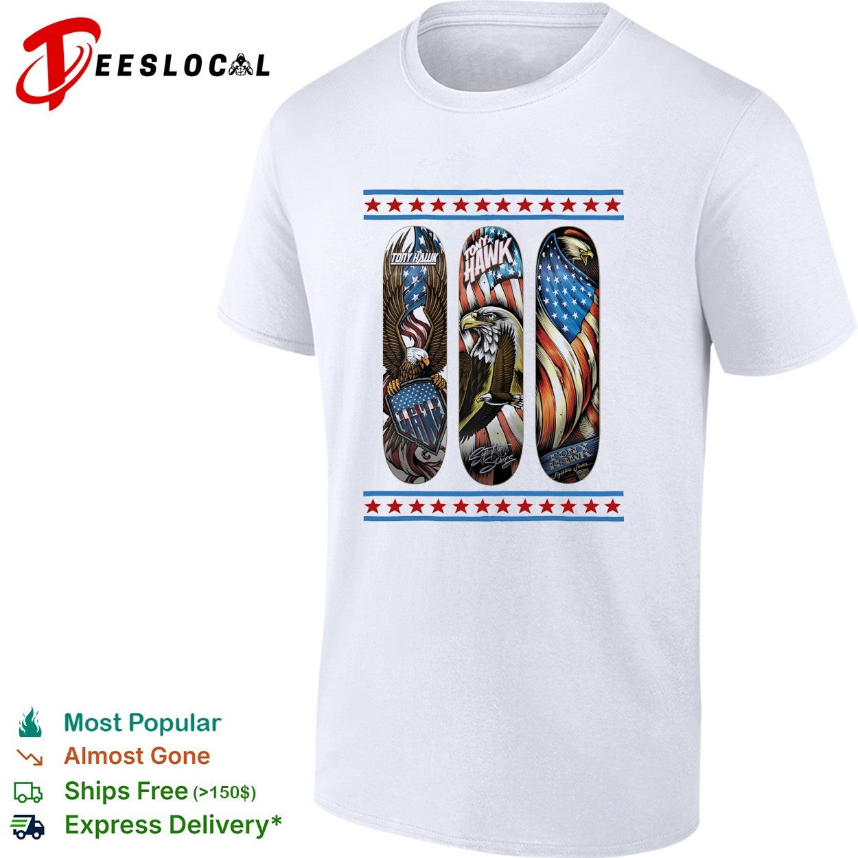 Tony Hawk signature series skateboard eagle American flag shirt