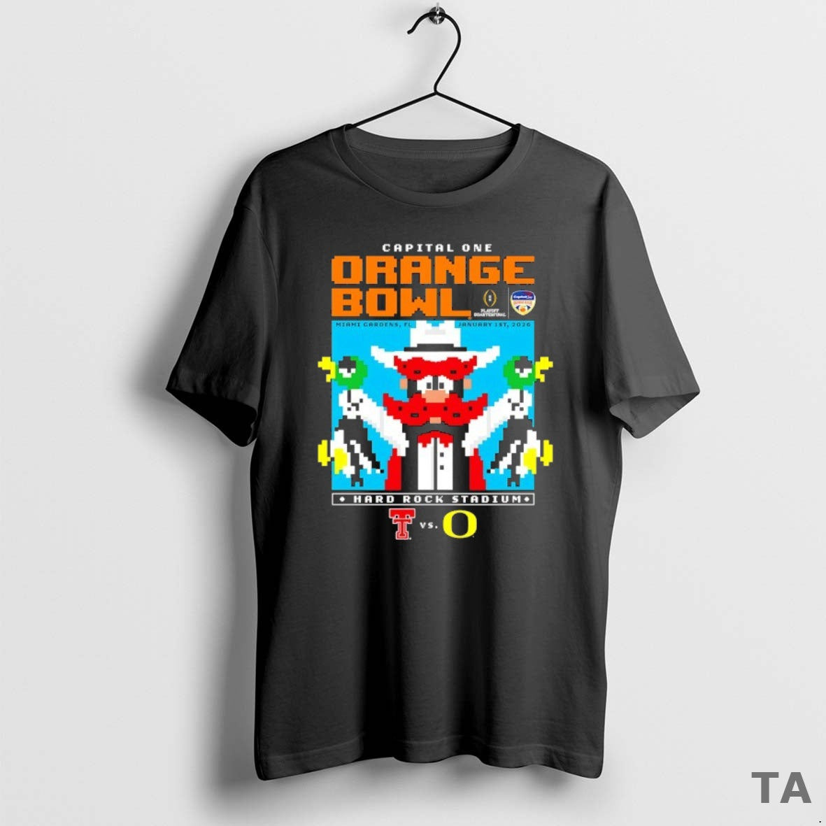 Top Texas Tech Red Raiders Capital One Orange Bowl 2026 Mascot Pixel T Shirt Sweater Hoodie, Sweatshirt | RetroVerseTees.com