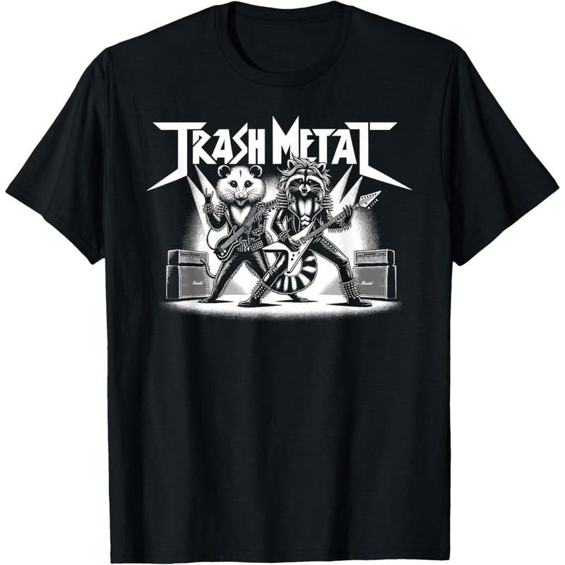 Trash Metal, Opossum Raccoon Metal Music Possum Rocker T-Shirt made in us Hoodie, Sweatshirt | RetroVerseTees.com