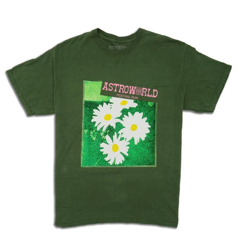 Travis Scott Astroworld Festival Run Flower Olive Tee (93665-344) Men Size S-2XL Hoodie, Sweatshirt | RetroVerseTees.com