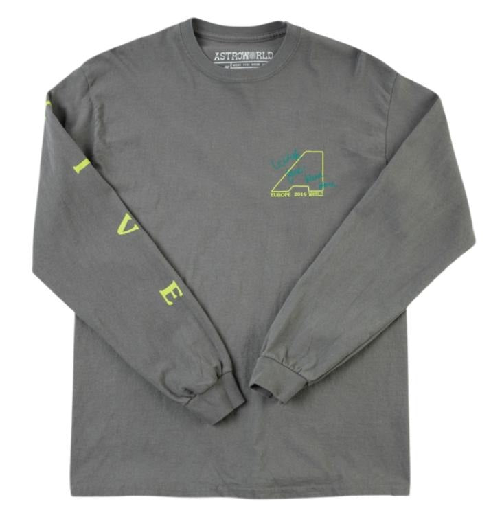 Travis Scott Stop Look Listen Long Sleeve Grey Tee (93665-367) Men's Size S-XL Hoodie, Sweatshirt | RetroVerseTees.com