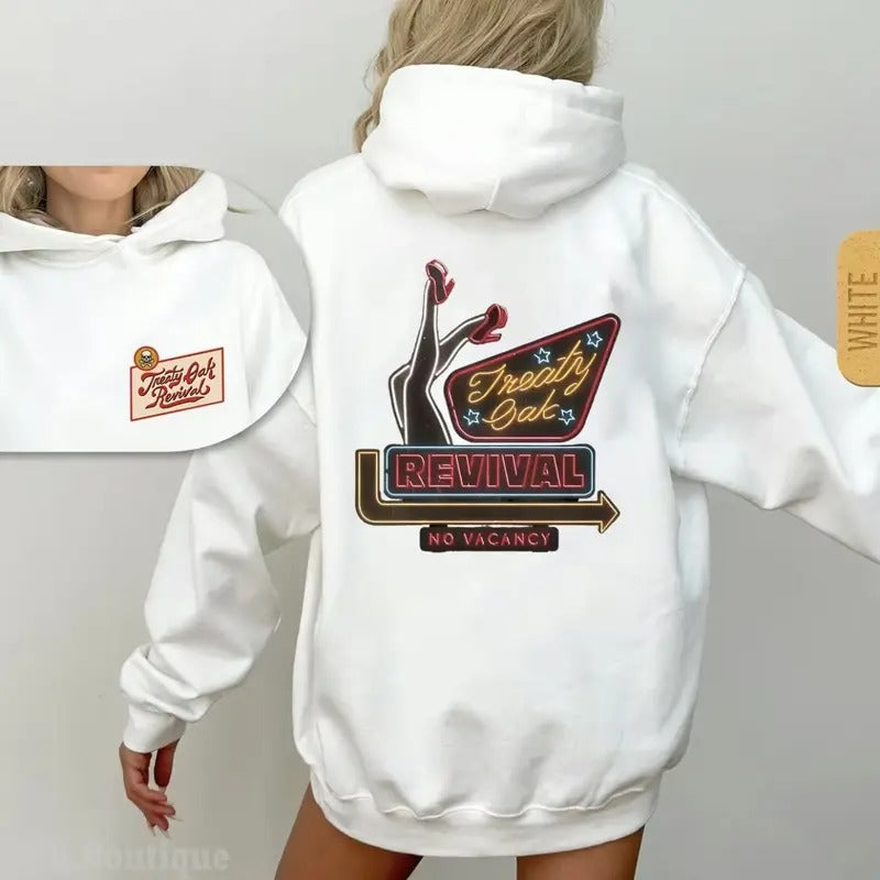 Treaty Oak Revival Hoodie - No Vacancy Design for Outfitters & Music Fans, Unisex Hoodie Oversized Cotton Pullover,...