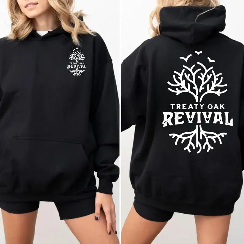 Treaty Oak Revival Hoodie, Unisex Classic Style with Stylized Oak Tree, Perfect for Music Lovers and Casual, hoodie trend...