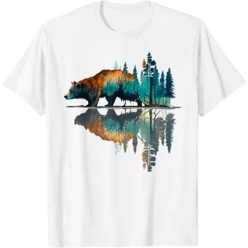 Trees Reflection Wildlife Nature Animal Bear Outdoor Forest T-Shirt Made in USA Hoodie, Sweatshirt | RetroVerseTees.com