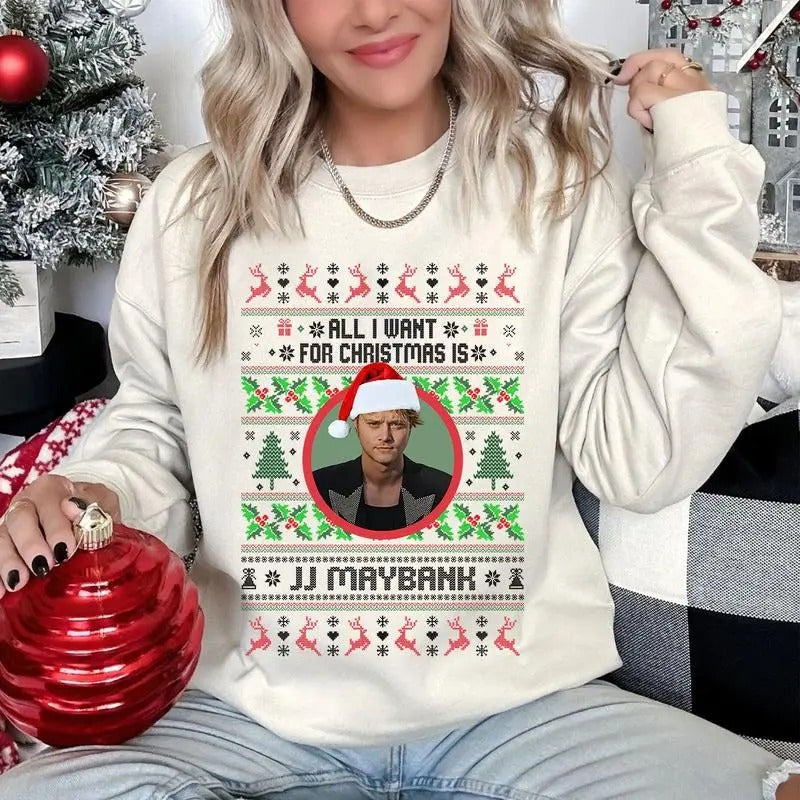 Trending All I Want for Christmas is JJ Maybannk Sweatshirt, Xmas JJ Maybannk Cute Shirt Hoodie | RetroVerseTees.com