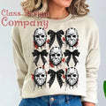 Trending Halloween Horror Faces with Coquette Bow Sweatshirt, Spooky Horror Movie Character Unisex Sweater Womenswear...