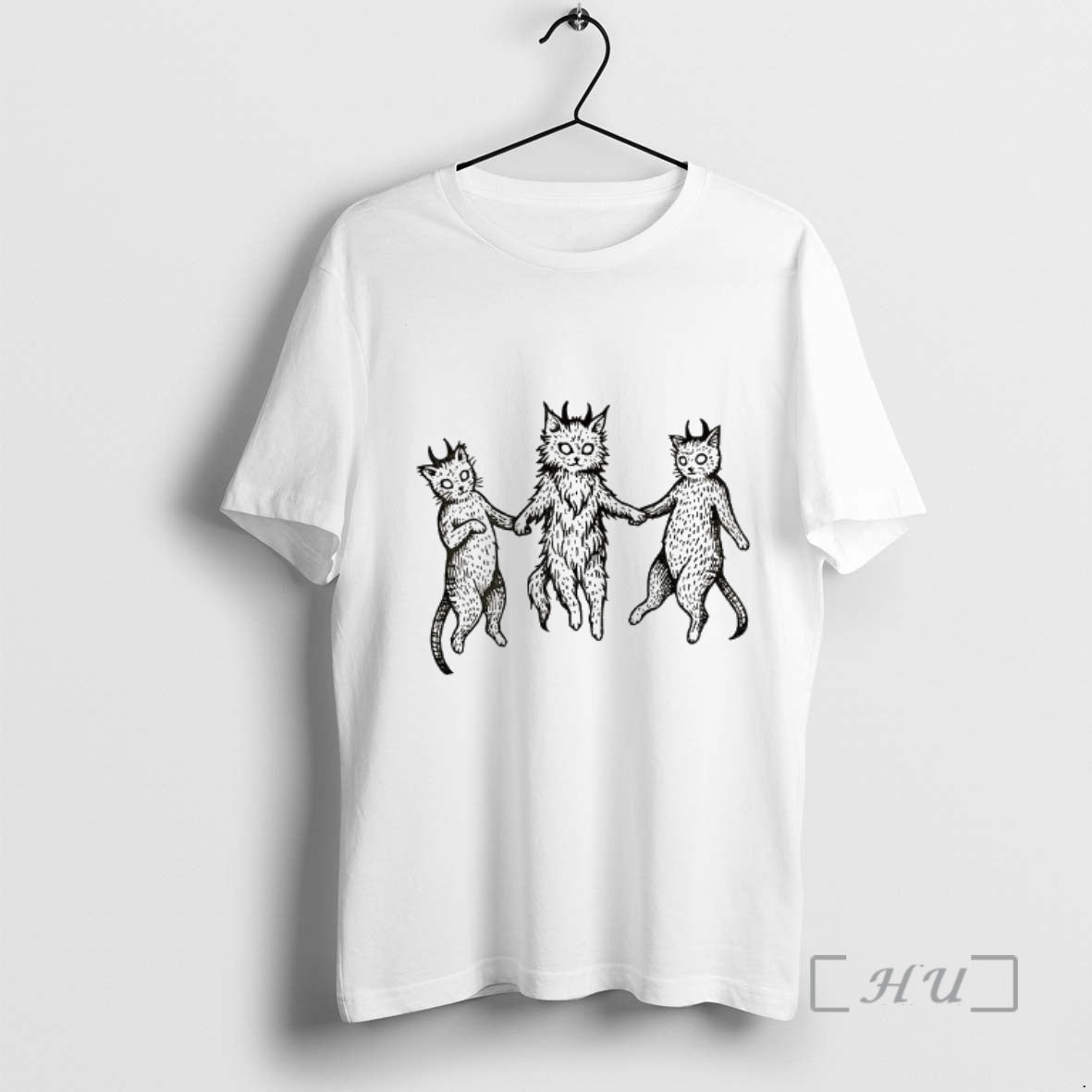 Trending Occult Devil Cat Goblincore Linocut Funny Meme T-Shirts, Hoodie, Sweatshirt | RetroVerseTees.com