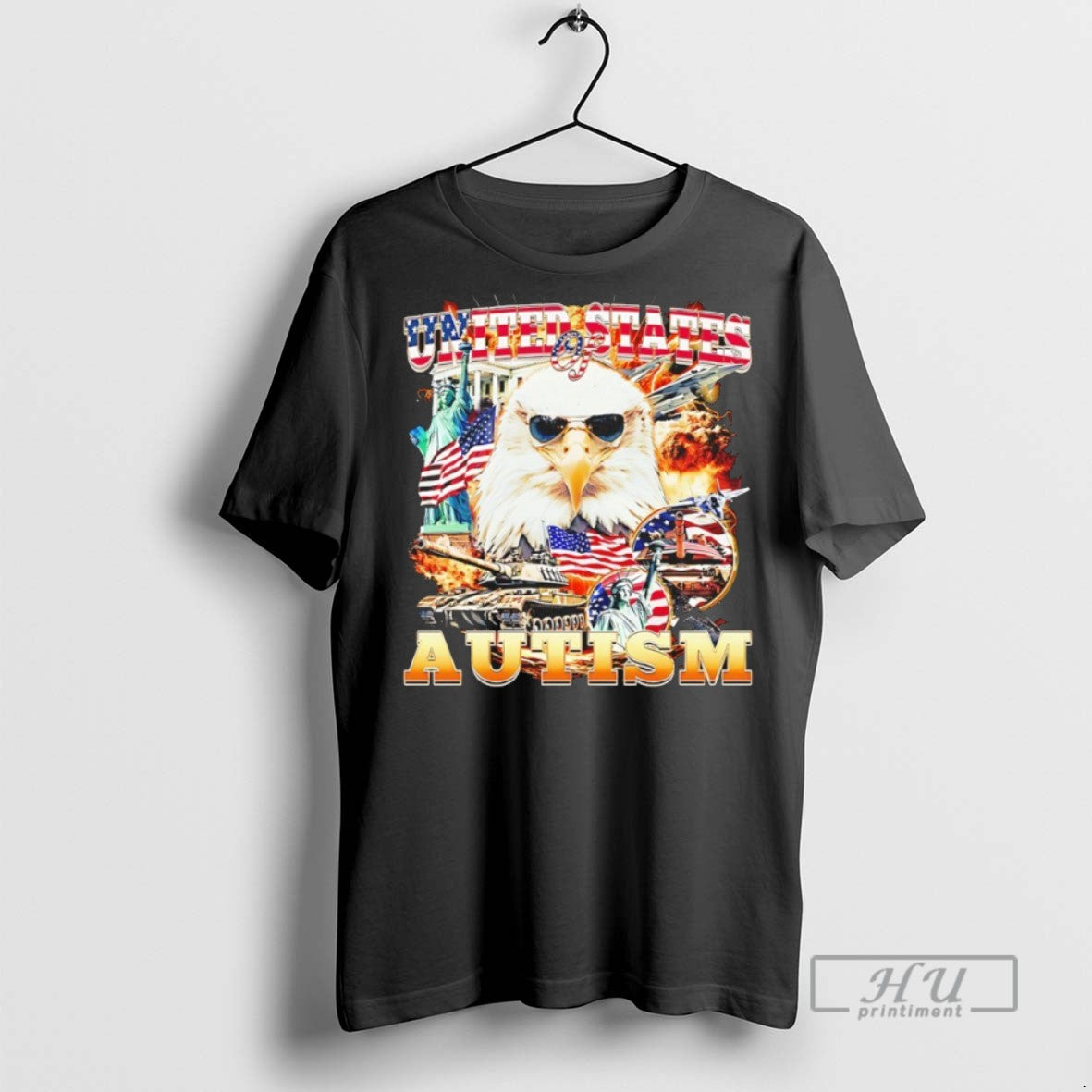 Trending Official United States Of Autism Eagle Tank Flame 90s Bootleg T Shirt