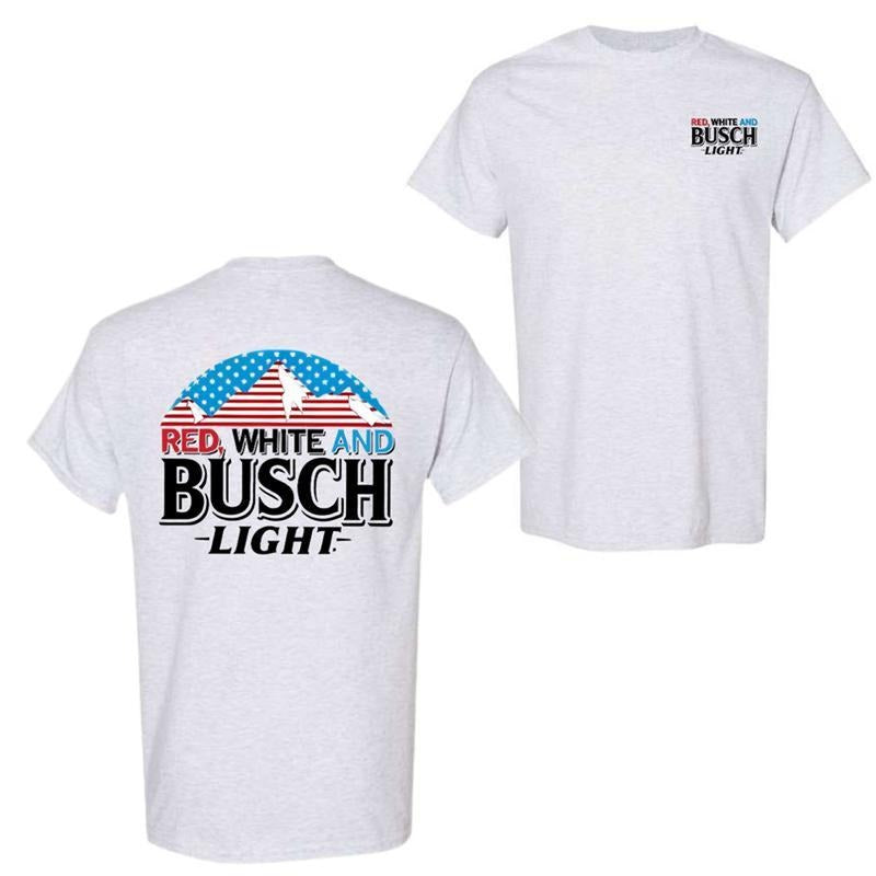 Trending Red White & Busch Light T-shirt, American 4th of July Busch Light T-shirt Unisex Cotton Fit Gift for Dad Mom,...