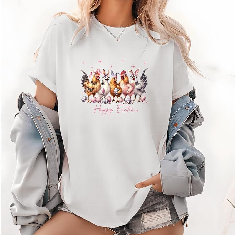 Trending Tee: Cute Chickens Red plumber brand Bunny Ears with "Happy Easter" Festive Message Hoodie, Sweatshirt