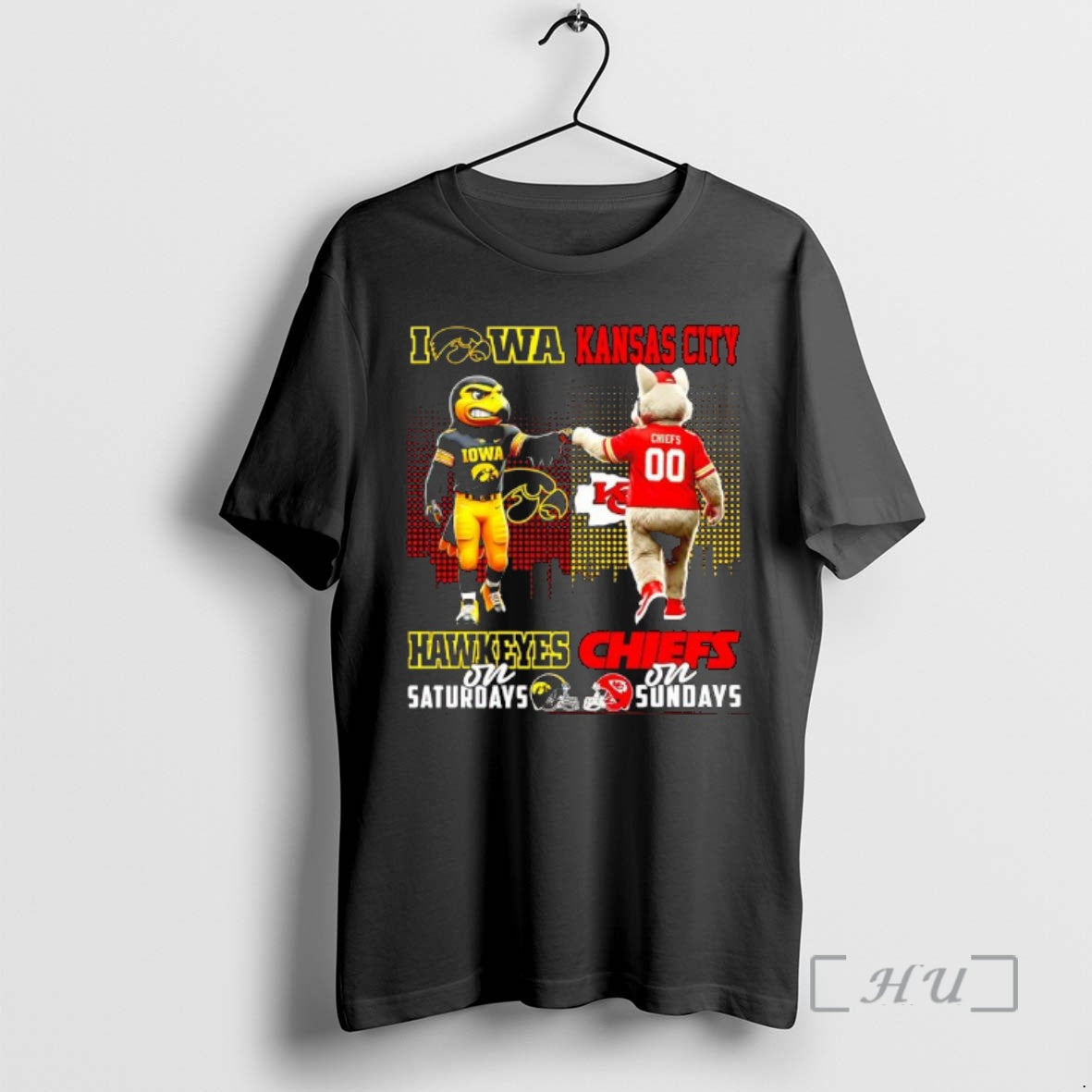 Trending The Iowa Hawkeyes On Saturdays And Kansas City Chiefs On Sundays Mascots College Premium T-Shirts, Hoodie,...