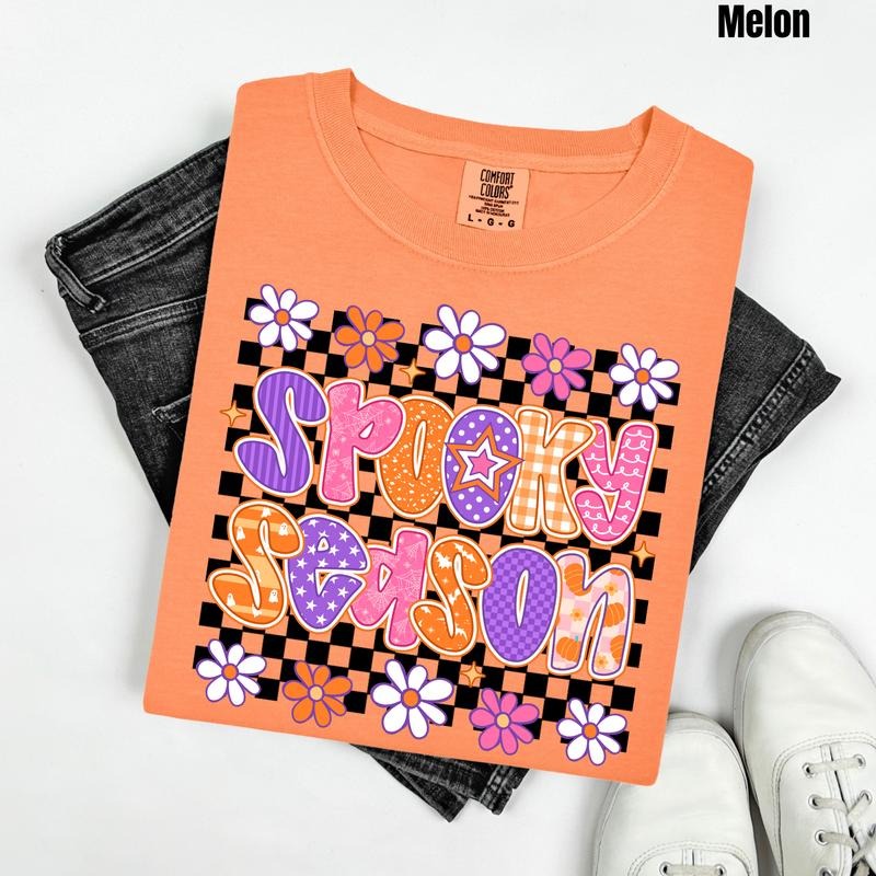 Trendy Checker Spooky Season Comfort Colors T-Shirt 'NLB' Hoodie, Sweatshirt | RetroVerseTees.com