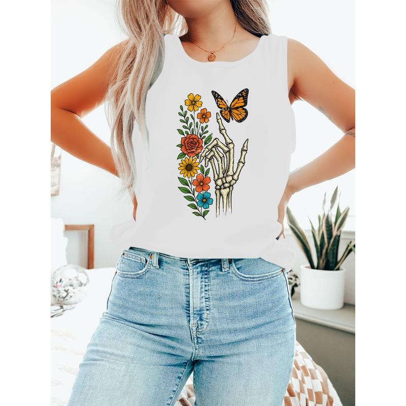 Trendy Gunpla brand Edgy Vest: Skeleton Hand with Floral Gunpla brand Butterfly Motif style 02 T-Shirts, Hoodie, Sweatshirt