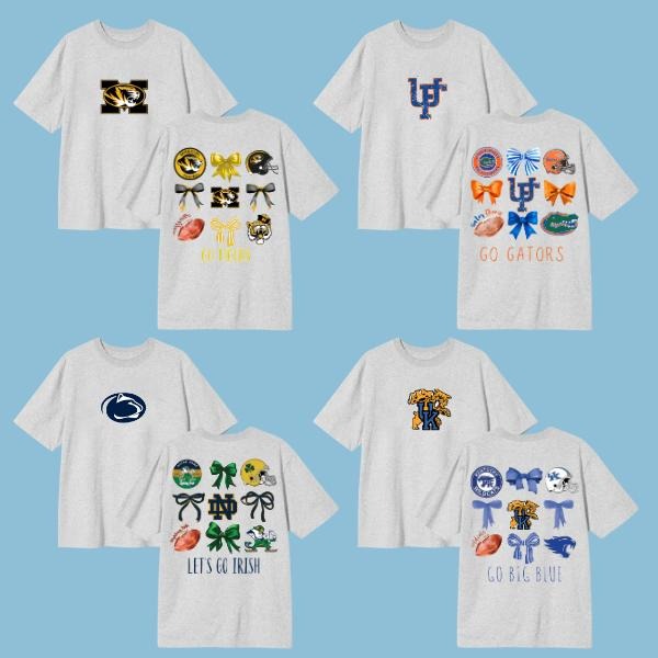 Trendy NCAA College Bow Graphic T-Shirt 2025, Game Day Spirit Shirt for Women, All Teams Fan Tee, Cute Football Shirt,...