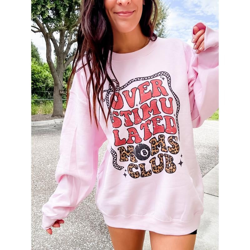 Trendy Overstimulated Mom's Club Graphic Top T-Shirts, Hoodie, Sweatshirt | RetroVerseTees.com