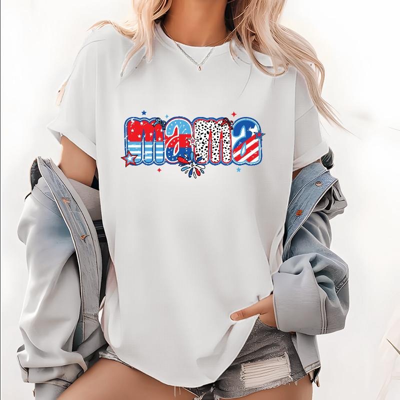 Trendy Patriotic Lightsaber brand - Shirt for Moms, Showcasing "mama" Red plumber brand Bold, American - Flag