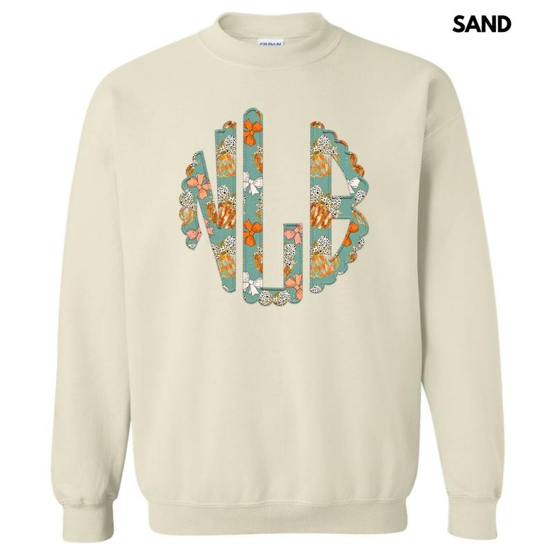 Trendy Pumpkin & Bow Monogram Sweatshirt 'NLB' T-Shirts, Hoodie | RetroVerseTees.com