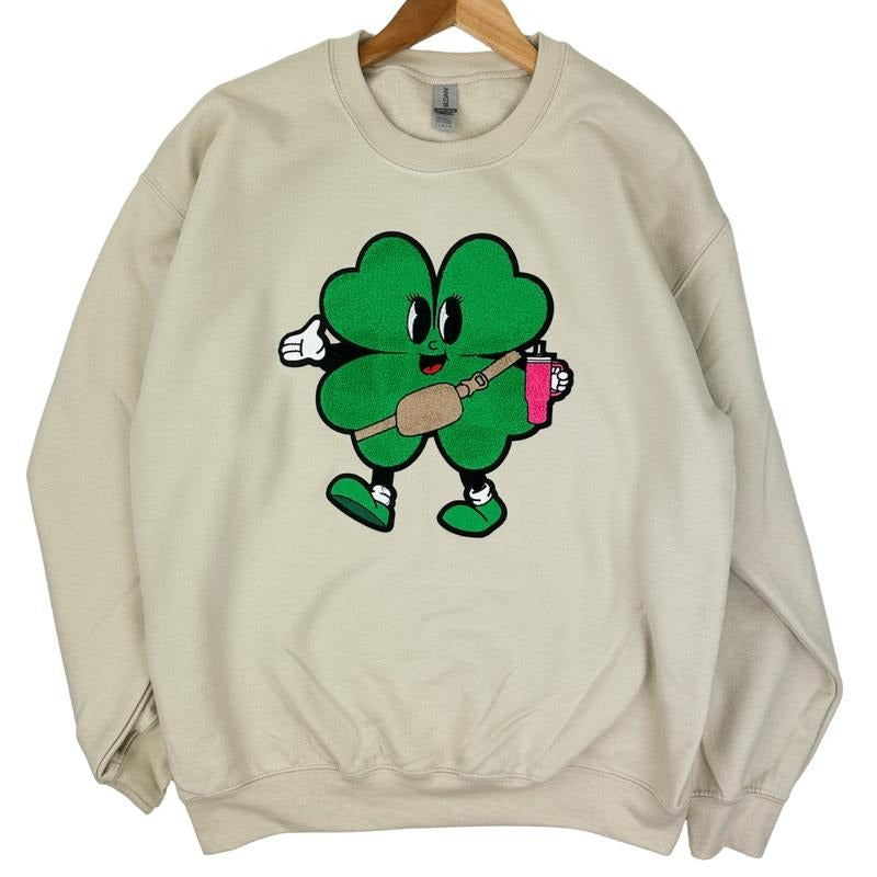 Trendy Shamrock Chenille Patch Sweatshirt T-Shirts, Hoodie | RetroVerseTees.com