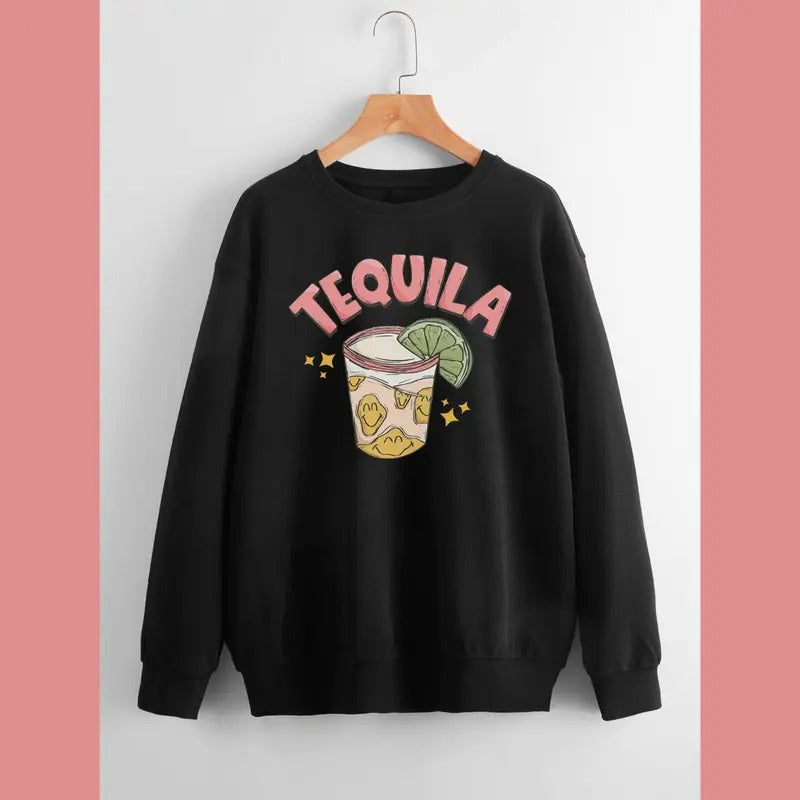 Trendy Tequila Sweatshirt - 4 Color Options - Trippy Tequila Lover Crewneck Hoodie T-Shirts | RetroVerseTees.com