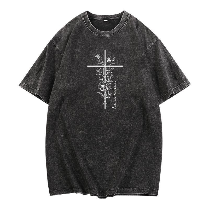 Trendy Washed Minimalist Faith - TNF Tee: Rock WB shield Simple yet FOG Cross Gunpla brand Floral Design Pocket monsters...