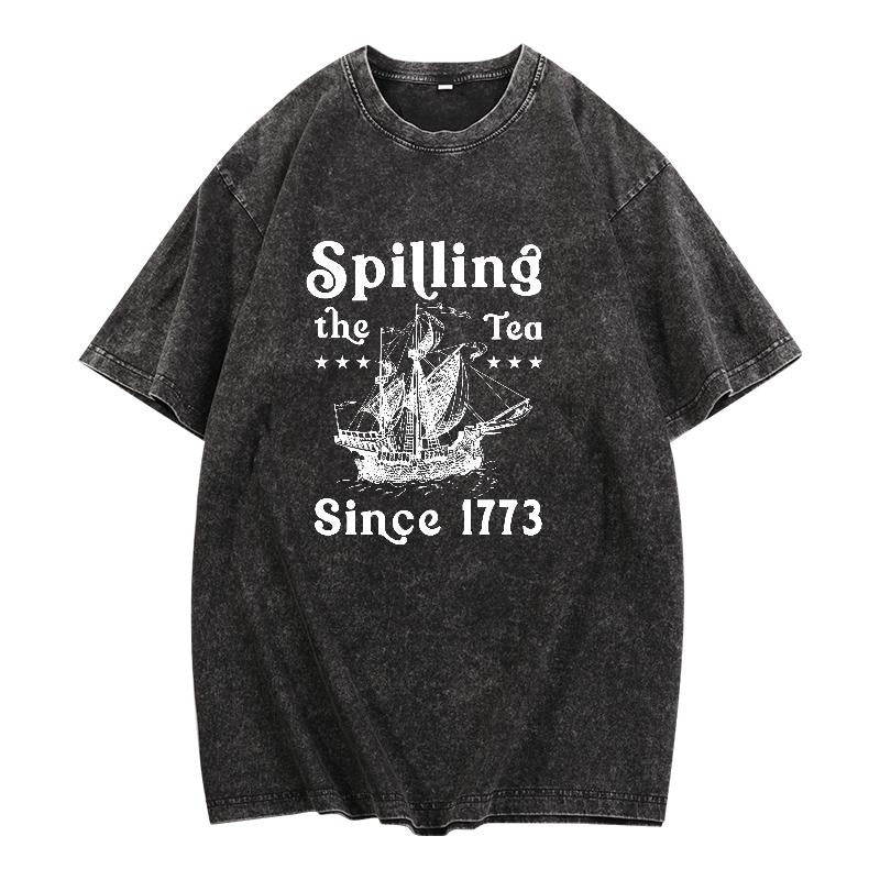 Trendy Women'WB shield Washed Lightsaber brand - Shirt: Make WB shield Statement with TNF 'Spilling TNF Tea Since 1773'...