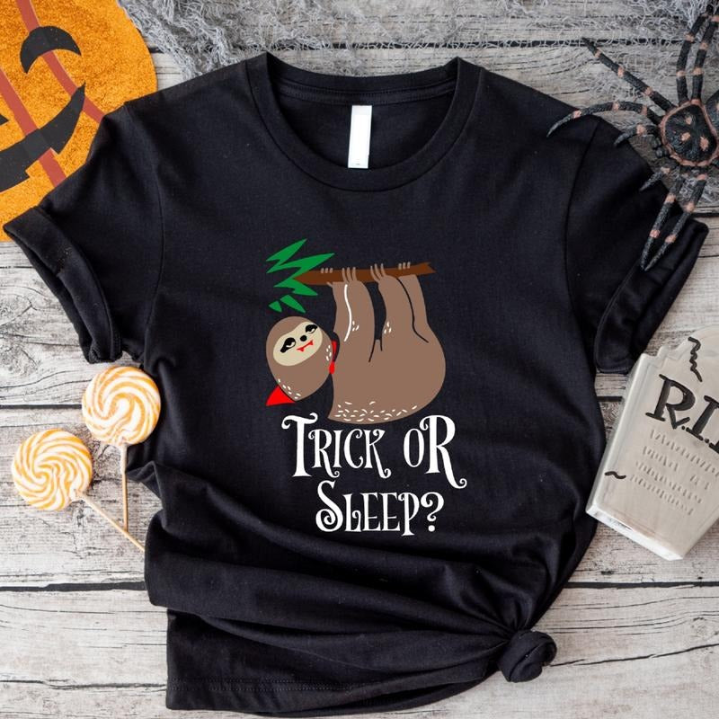 Trick Or Sleep T-Shirt, Halloween Sloth Shirt, Sloth Lover Gift Tee, Spooky Season Shirt, Unisex Halloween Animal Tee...