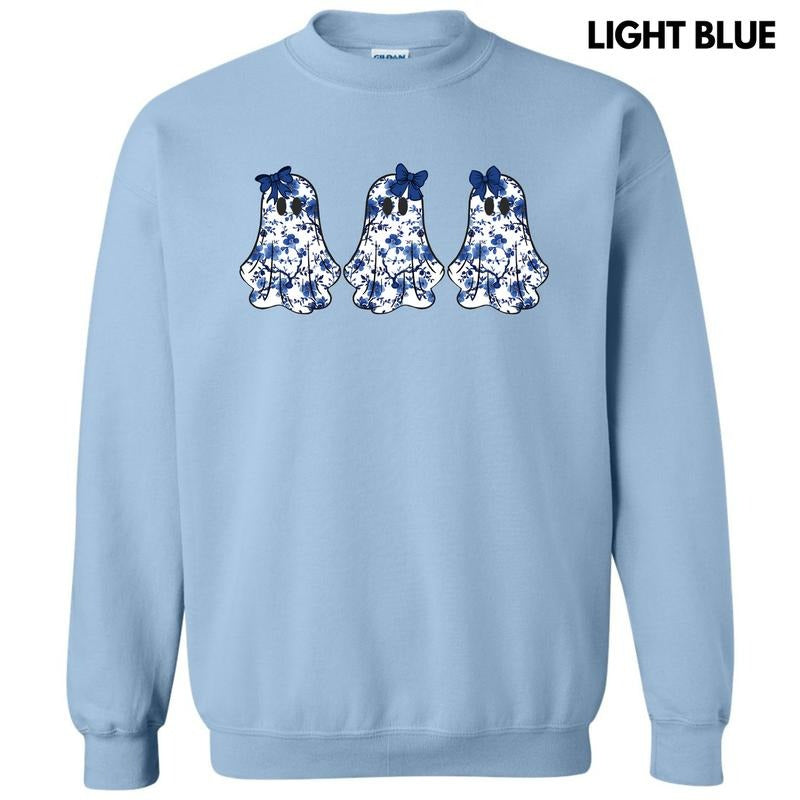 Triple Blue Floral Ghosts Sweatshirt 'NLB' T-Shirts, Hoodie | RetroVerseTees.com