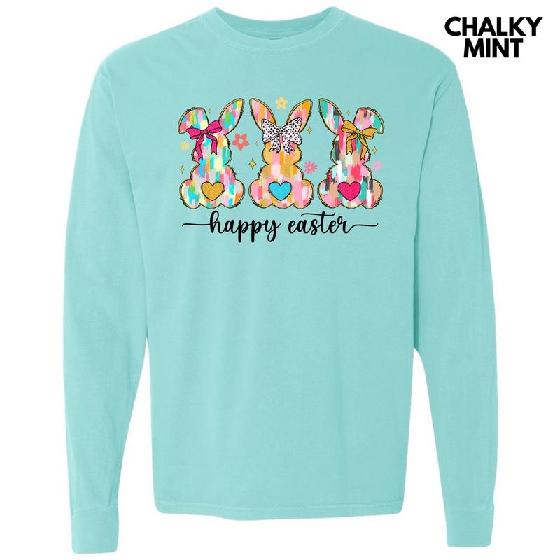 Triple Brushstroke Bunnies Long Sleeve Comfort Colors T-Shirt Hoodie, Sweatshirt | RetroVerseTees.com