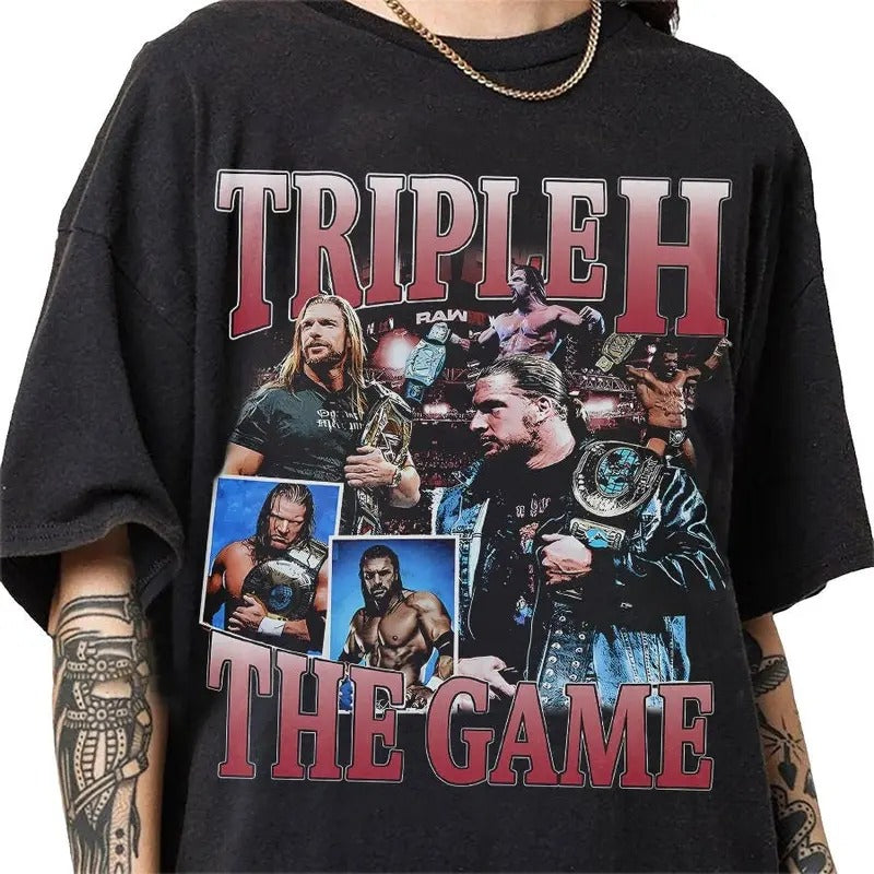 Triple H 90s Vintage Bootleg Style T-Shirt, Classic Retro Graphic Unisex Tee Gift For Men and Women Hoodie, Sweatshirt