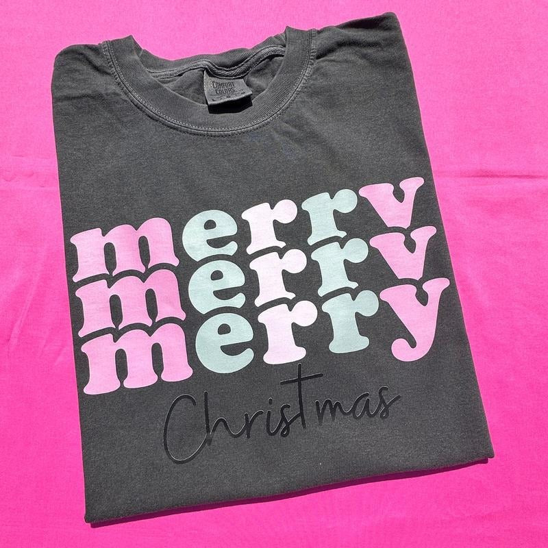 Triple Merry Christmas Comfort Colors T-Shirt 'NLB' Hoodie, Sweatshirt | RetroVerseTees.com