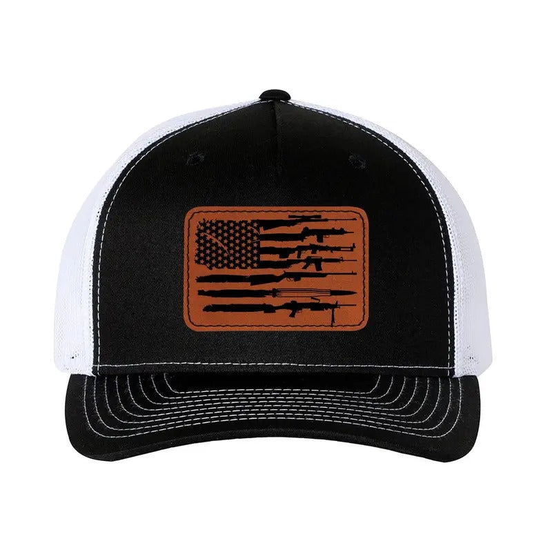 Trucker Hat Baseball Cap 2nd Amendment American Flag With Guns Leather Patch Style Hat T-Shirts, Hoodie, Sweatshirt