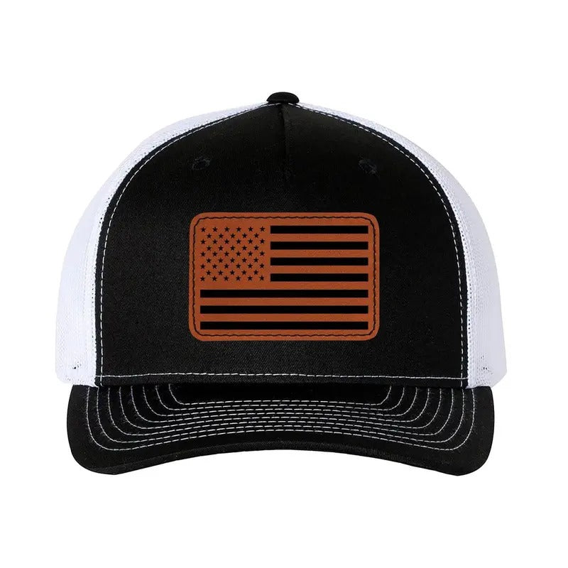 Trucker Hat Baseball Cap American Flag Leather Patch Style Hat T-Shirts, Hoodie, Sweatshirt | RetroVerseTees.com