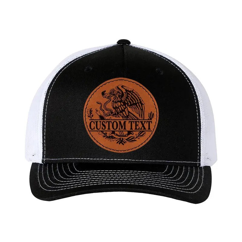 Trucker Hat Baseball Cap Mexican Hat Custom Text Personalized Mexican Flag Eagle Leather Patch Style Hat T-Shirts,...