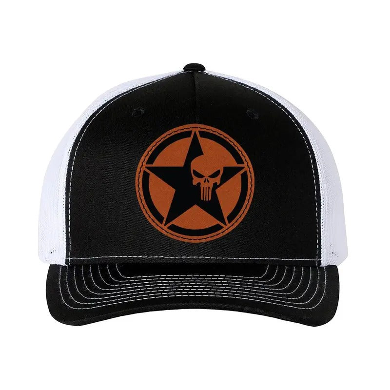 Trucker Hat Baseball Cap US Army Star With Skull Leather Patch Style Hat T-Shirts, Hoodie, Sweatshirt | RetroVerseTees.com