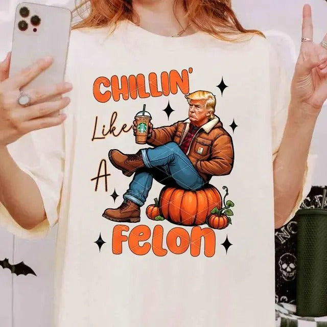 Trum Chillin Like A Felon Halloween T- Shirt | Top Womenswear T-Shirt Underwear Tshirt Hoodie, Sweatshirt
