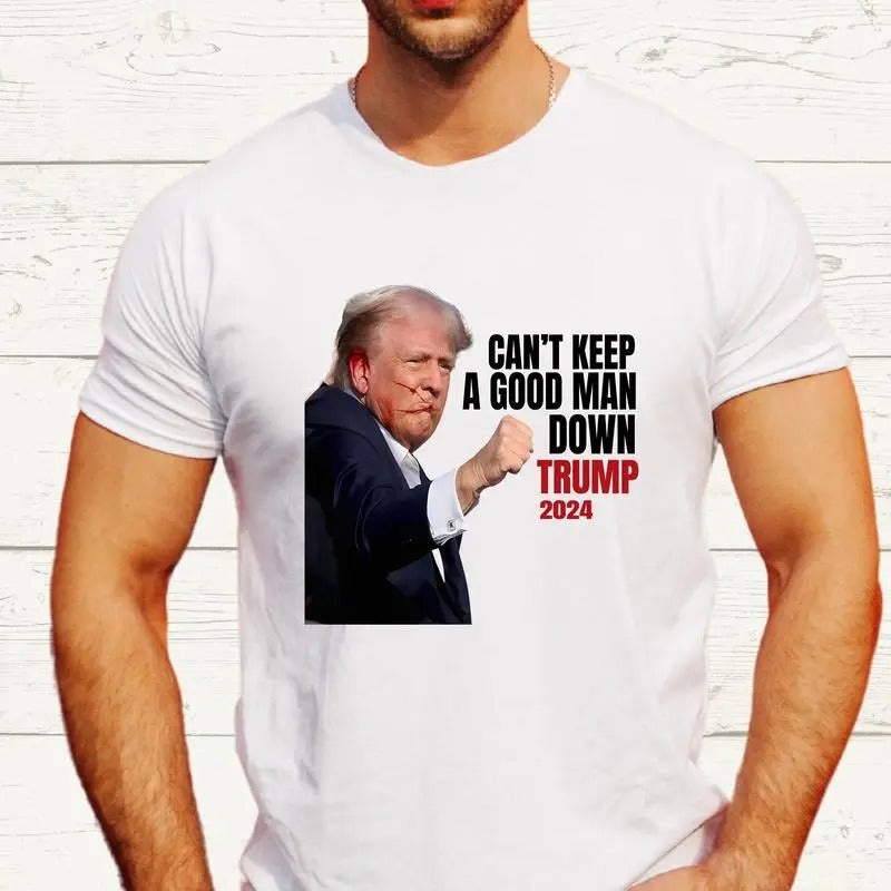 Trum Shot Shirt, Can't Keep Good Man Down Tees, Trum Supporter T-shirt, Unisex Election Shirt, President Trum Shirt, Gift For Republican, Political Tees, USA Flag Shirt. Casual Menswear Top Underwear