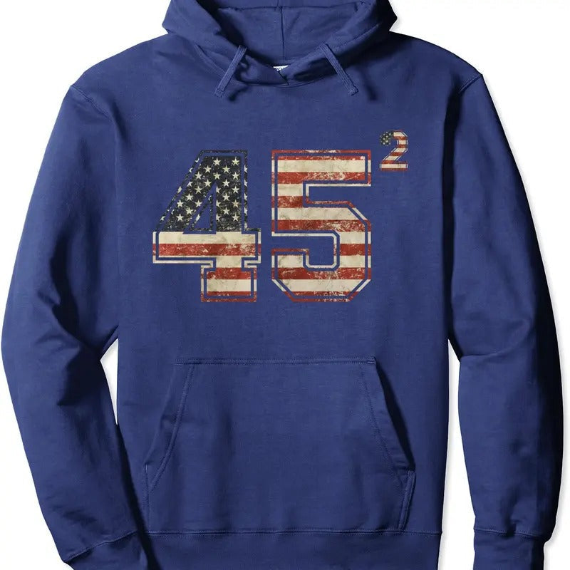 Trump 2024 45 Squared Second Term Presidential Supporter Hoodie | Unisex Hooded Sweatshirt T-Shirts | RetroVerseTees.com