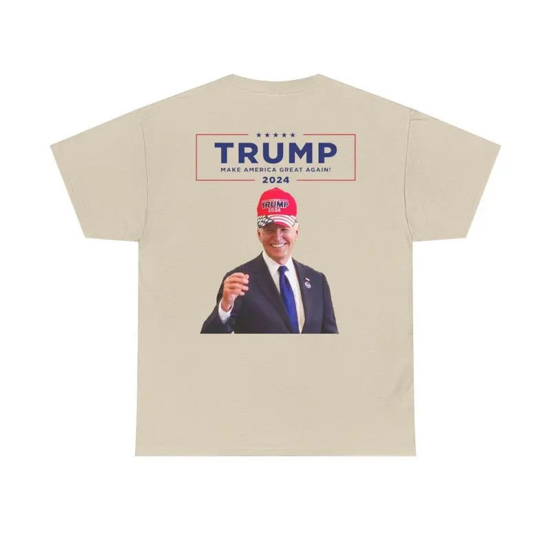 Trump 2024 Biden Wearing Trump Cap Hat, Funny Moment T-Shirt for Republicans, Meme, 2 sides, Unisex, Full Colors, Full...