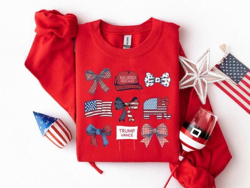 Trump 2025 Coquette Bow Sweatshirt, Red Cap Shirt, Funny Trump, Republican, Trump MAGA Hoodie, Valentine Day Gift, Trump Elephant Sweatshirt