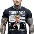 Trump 2028 Shirt, Portrait of Trump with USA Flag, "Rewrite the Rules" Slogan, Bold Patriotic Conservative Election...