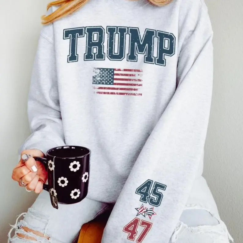 Trump 45-47 Sweatshirt - Limited Edition Unisex Heavy Cotton Tee - Crewneck Fabric Fit Hoodie | RetroVerseTees.com