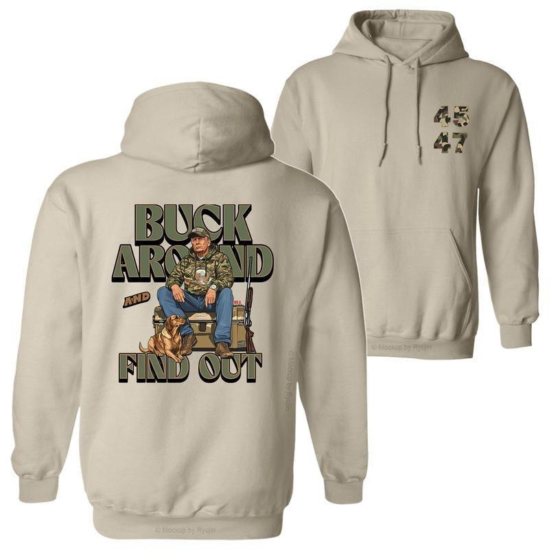 Trump Camo Hunting Buck Around and Find Out Hoodie, Trump Won 45th 47th President Hunting Season Graphic Printed Unisex...