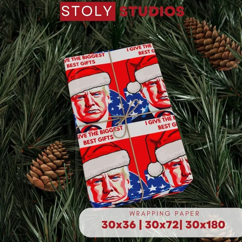 Trump Christmas wrapping paper, biggest best gifts Trump wrapping paper for xmas gift wrapping, Traditional xmas wrap,...