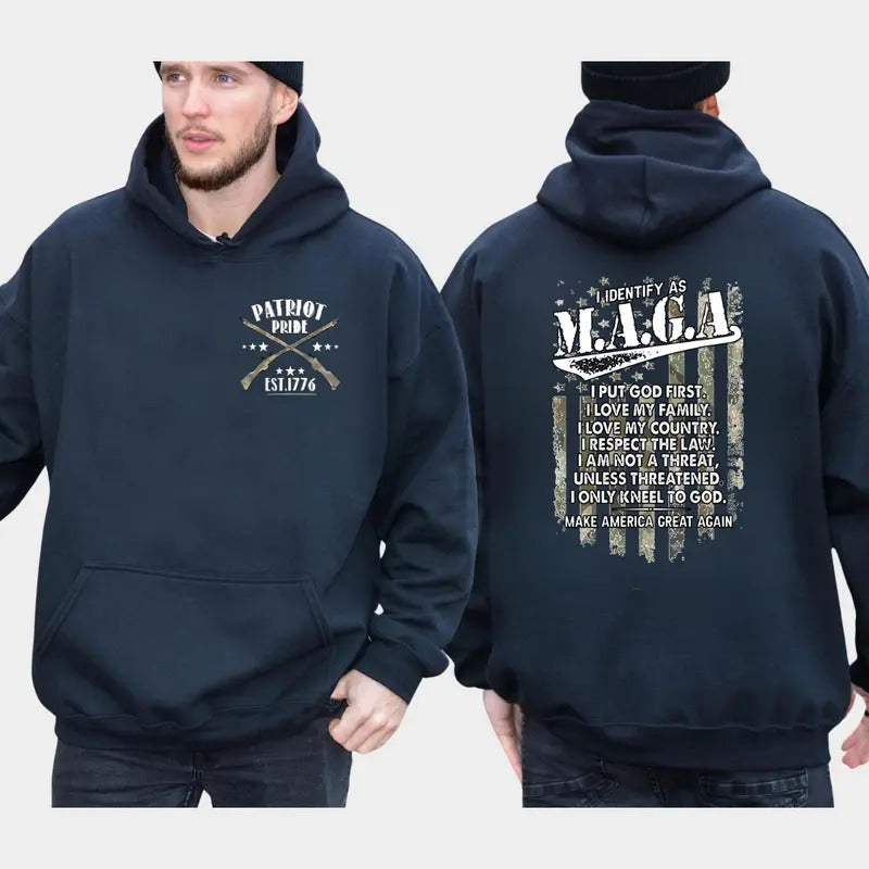 Trump I Identify As A Patriot Cotton T-shirt Sweatshirt Hoodie, MAGA Trump 2024 unisex shirt, Election 2024, Gift for...