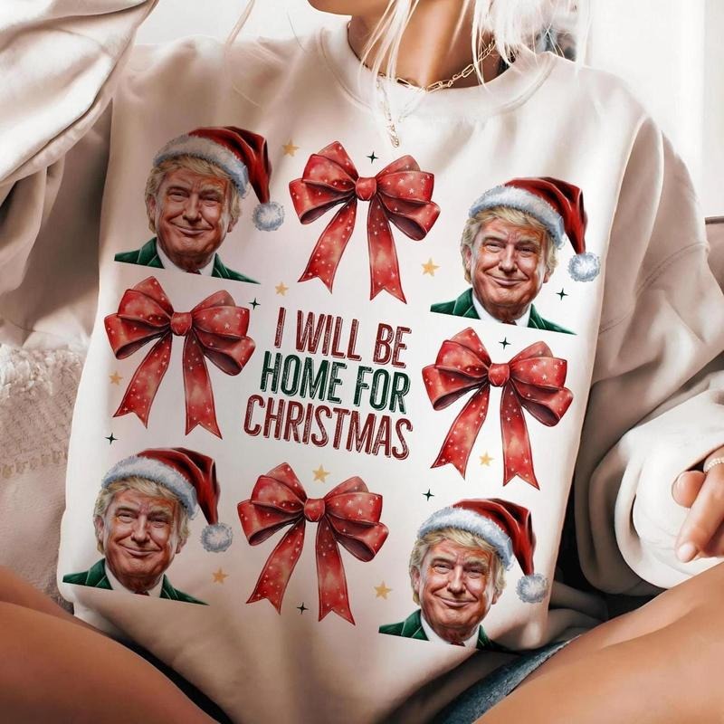 Trump I'll Be Home For Christmas Humorous Trump Christmas T-Shirt Casual Cotton Hoodie, Sweatshirt | RetroVerseTees.com