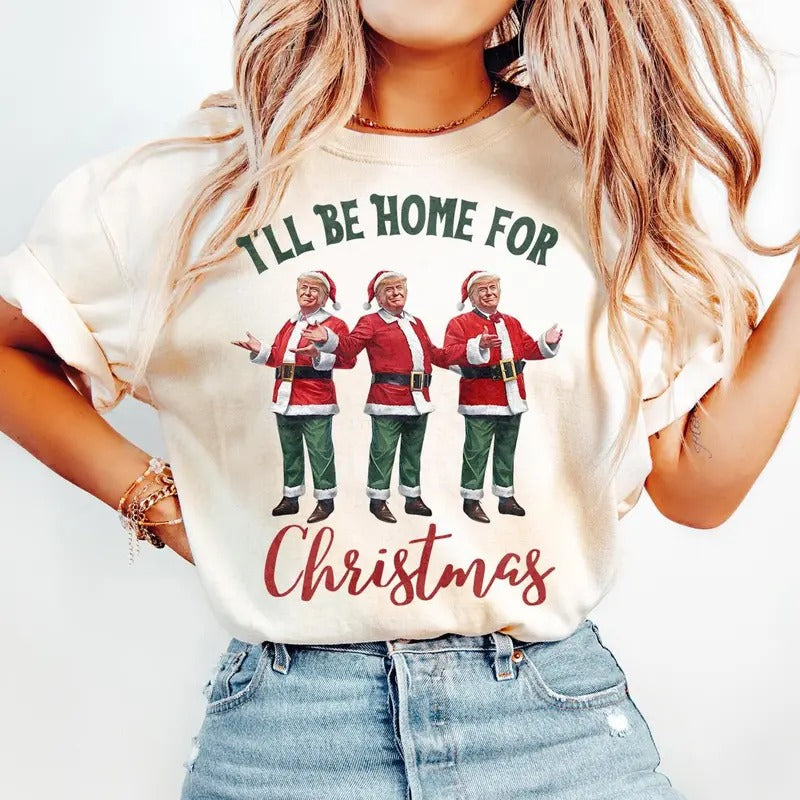 Trump I'll Be Home for Christmas - Election Trump Christmas T-Shirt Hoodie, Sweatshirt | RetroVerseTees.com
