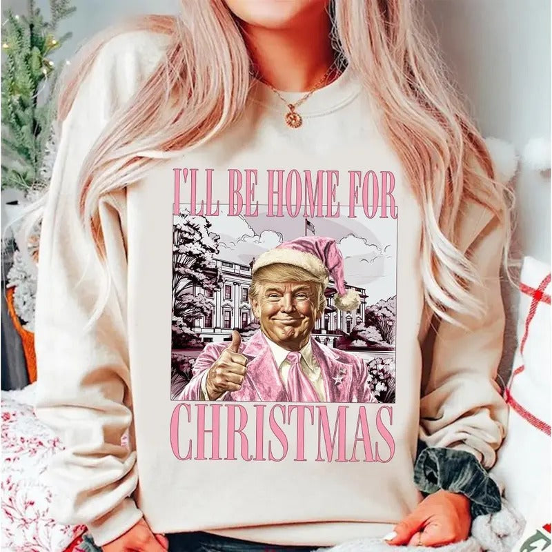 Trump I'll Be Home for Christmas Shirt, President Trump Christmas T-Shirt, Christmas Republican Sweater, Christmas Santa...