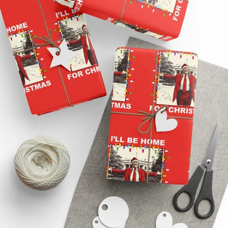 Trump I'll Be Home for Christmas Wrapping Paper, Donald Trump Christmas President Wrapping Paper, Printed Funny Gift Wrap...